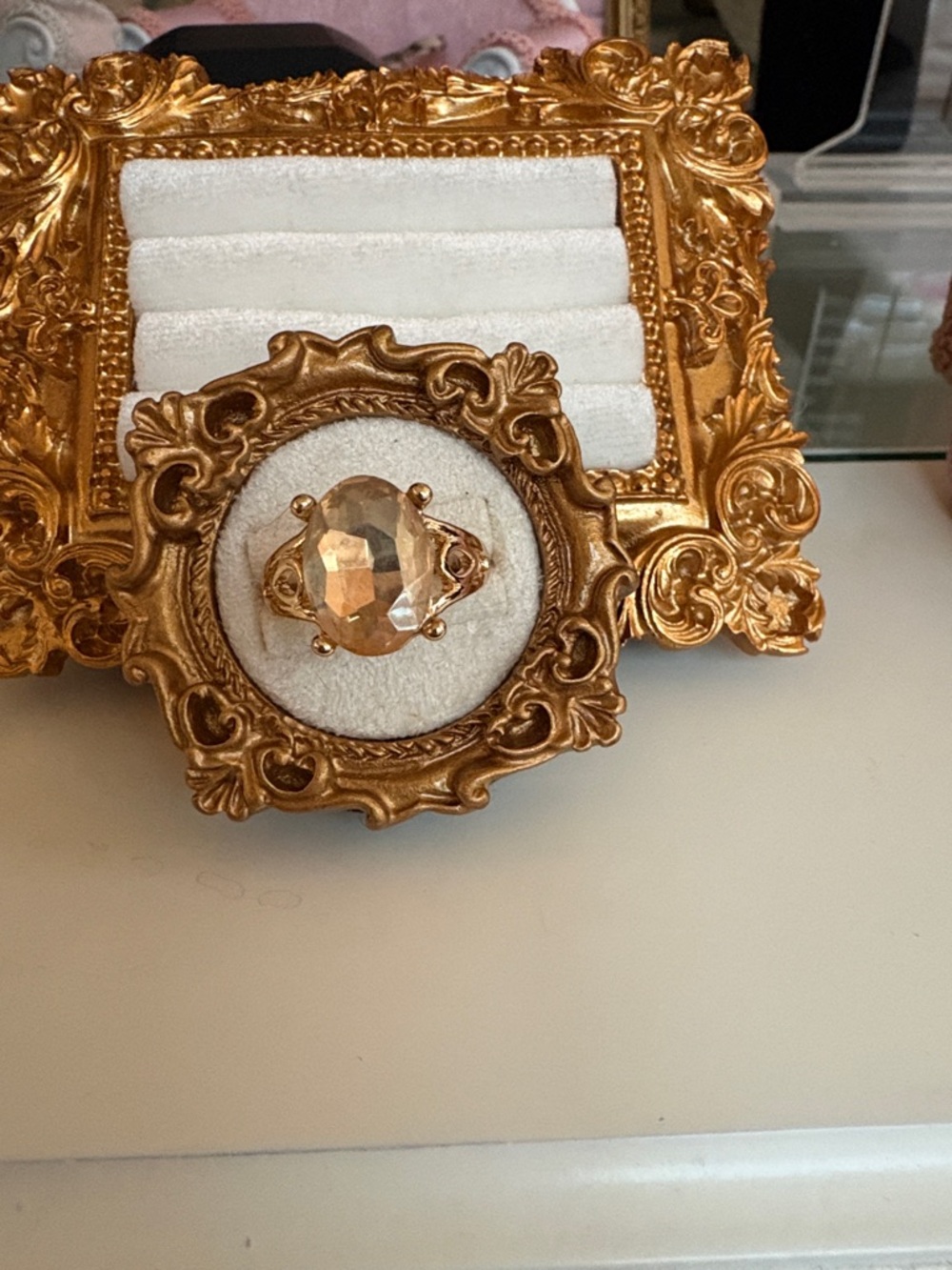 Gold-Tone Cocktail Ring with Champagne Stone